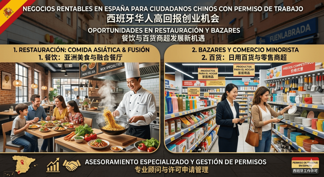 Negocios rentables en España para ciudadanos chinos: oportunidades en restauración y bazares España como mercado clave para emprender con permiso de trabajo.